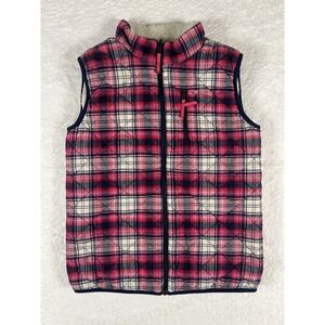Vineyard Vines Reversible Multicolor Quilted Plaid Sherpa Vest Girls Size L (14)
